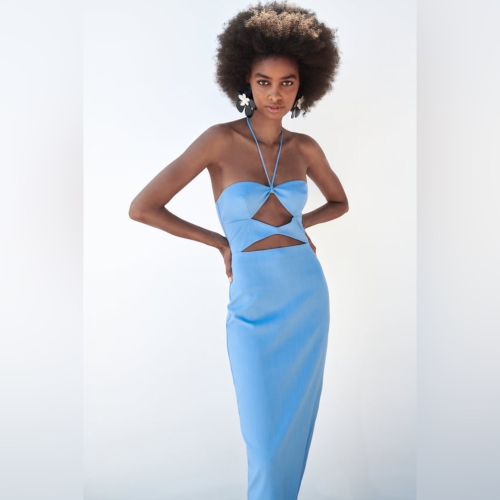 - NWOT GORGEOUS SILKY blue/silver cutout dress from #zara